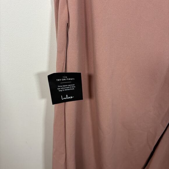 Lulus Cocktail Club One Shoulder Dress XL Dusty Pink Blush Fitted Crepe NWT - Picture 9 of 10